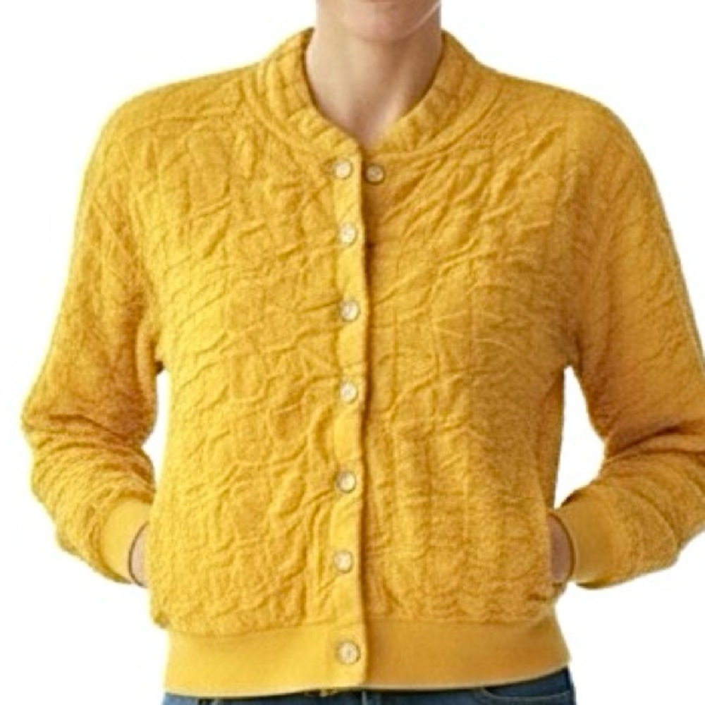 Free People Beach Sunny Yellow Button Down Bomber Cardigan M - Picture 4 of 10